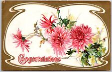 1909 Congratulations Lovely Chrysanthemums Flowers Posted Postcard picture