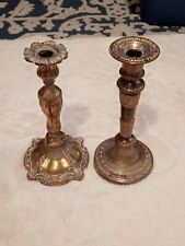 Set Mismatched 2 Solid Heavy Brass Metal Candlestick Candle Holders 11