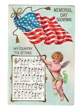 1909 Memorial Day Postcard Cherub Waving Flag 