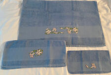 Vintage Charles Craft 3 Piece Towel Set w/Floral Embroidered Trim - NEW picture