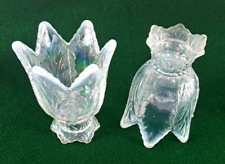 VTG Fenton Tulip 2 Way Candle Holders Votive Taper Clear Iridescent Art Glass picture