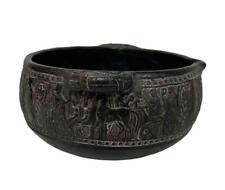 Grecian Pottery Bowl / Vessel w/ Spout & Loop Handles - Figural Relief Details picture