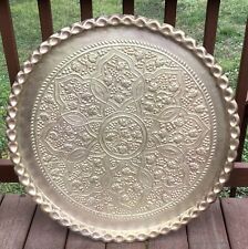 Vintage MCM Round Brass Tray Table Top Wall Art 30