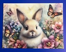 SWEET EASTER RABBIT BUNNY BUTTERFLY FLOWERS POSTCARD PRINT SEE PHOTO 4 1/4