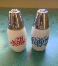 Westinghouse Milk Glass Salt & Pepper Shakers w/ Red Blue Lettering Vtg picture