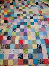 Vintage 70s Patchwork Quilt Handmade Twin 70x90 picture