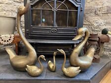 Vintage Extra Large & Small Brass Swan Statues Set of 5. picture