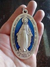 Catholic Huge Miraculous Medal Mary XXL Blue Enamel Very Large 3.5