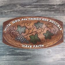 Vtg Faux Wood Resin Religious Prayer Wall Plaque Tray With God All Things 4442 picture