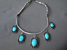 Native American Navajo Sky-Blue Turquoise Sterling Silver Bead Necklace / Choker picture