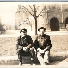 c1900s Unknown Downtown Men Curbstone RPPC Overalls Work Clothes Real Photo A258 picture