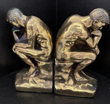 Vintage 1928 Statue THE THINKER Rodin SCC 7276 Cast Metal Gold Bookends picture