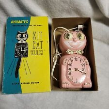 Vtg Pink Animated Rhinestone Jeweled Kit Cat Klock Clock with Box Parts only picture