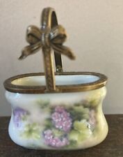 Limoges France Hydrangea Flower Carrier With Bow On Metal Carry Frame picture