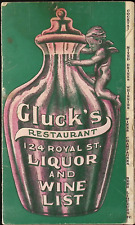 1940s Gluck's Restaurant Liquor and Wine List Menu 124 Royal St NEW ORLEANS LA picture