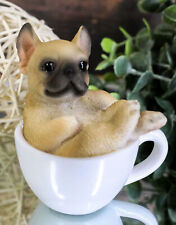 Realistic Mini French Bulldog Puppy Teacup Statue Pet Pal Dog Resin Figurine picture