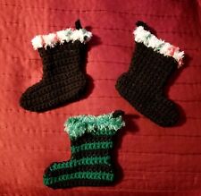 Fabulous Vintage Hand Crocheted Christmas Santa Boot Stocking Containers picture