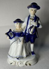 Vintage Porcelain White Blue Figurine Couple Man & Woman Hand Painted picture
