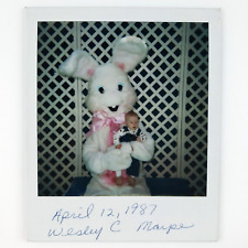 Easter Bunny Holding Baby Photo 1980s Rabbit Costume Child Found Snapshot C1780 picture