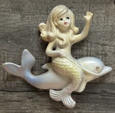 Vintage Mermaid Riding Dolphin Wall Plaque 1950s Plastic Made Hong Kong Kitschy picture