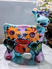 Ceramic Cow Art Sculpture by Anatoly Turov Hand Painted Collectible Sunflowers picture