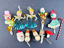 Vintage Christmas Tie On Spun Cotton Pipe Cleaner Ornaments JAPAN Lot of 11 picture