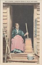 Linen~Mountain Woman Churning~One Of Her Chores~Vintage Postcard picture