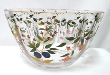 Vintage Large glass Flower embossed hand painted bowl centerpiece gold rim 11x6 picture