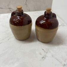 Vintage Brown Tan Ceramic Art Decoration Salt & Pepper Shakers Crock Jugs picture