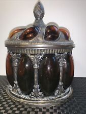 Vintage Brass & Blown Bubble Glass 7 By 9  Apothecary Trinket Urn Ornate Lid picture