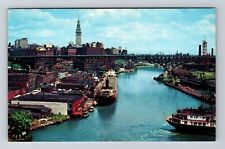 Cleveland OH-Ohio, Entrance To Cuyahoga River, Vintage Postcard picture