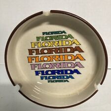 Vintage 5” Colorful Florida Souvenier Ceramic Three Cig Ashtray picture