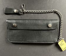 Deadstock NOS VTG 70s LARGE XL Black Leather Motorcycle Chain Wallet MC Chopper picture