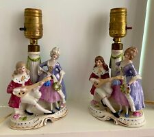 Antique Courting Couples German Porcelain (Two) Lamps M. Houlberg Figurines picture