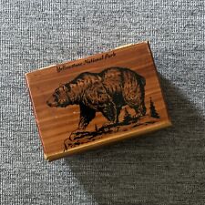 Vintage Carved Wooden Cedar Keepsake  Jewelry Box Bear Yellowstone National Park picture
