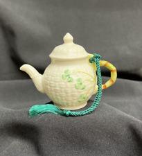 PRICE CUT Belleek Irish China - Shamrock Weave Teapot Christmas Ornament - 2000 picture