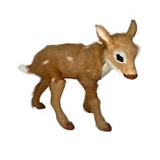 Realistic Mini Deer Fawn 8”x6” Decorative Furry Figurine Toy picture