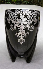Duncan Miller 1930s Art Deco Black Glass & Sterling Silver Overlay Torpedo Vase picture