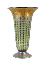LUNDBERG STUDIOS Signed Maize Style W/Golden Iridescense Finish Art Glass Vase picture