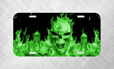 Green Fire Human Skull Flames Rock Metal License Plate Auto Car Tag   picture