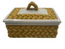 Vtg Yellow Pottery Basket Weave Trinket Box Italy Jewlery Box Cottage Core picture