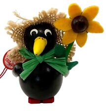 Vintage Steinbach Bird Penguin Straw Hat Flower Sun Wooden Ornament Germany picture