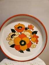 VTG MCM 1960S-70s 12IN GROOVY FLOWER POWER METAL TRAY. MADE IN JAPAN picture