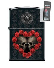 Zippo 64980 Anne Stokes Collection Skull Red Roses Heart Lighter + FLINT PACK picture