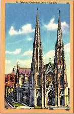 New York City NY St Patrick's Church Linen Postcard C-1930's-1950's picture