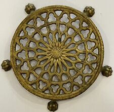 Antique Victorian Solid Brass Trivet With Lion Paw Feet picture