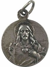 Vintage Catholic Signed Lasserre Sacred Heart Jesus Silver Tone Medal, France picture