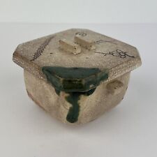 Japanese Oribe Ware Tea Bowl with Lid Square Mukozuke 4in B picture