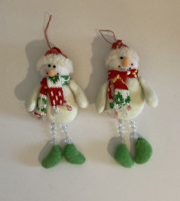 2 Vtg Sparkling Frosty Snowman in Santa Hat with Dangling Legs Ornaments 8