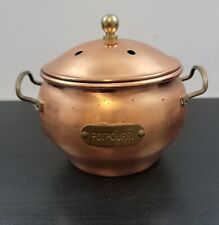 VINTAGE Copper Metal 'Potpourri' Bowl with Lid & Brass Handles Taiwan picture
